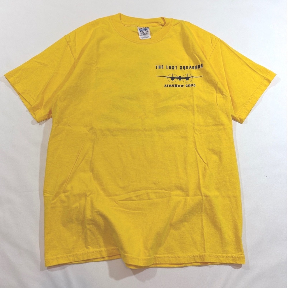 Vintage 2005 Gildan T-Shirt Men Medium Yellow Lost Squadron Airshow P-38